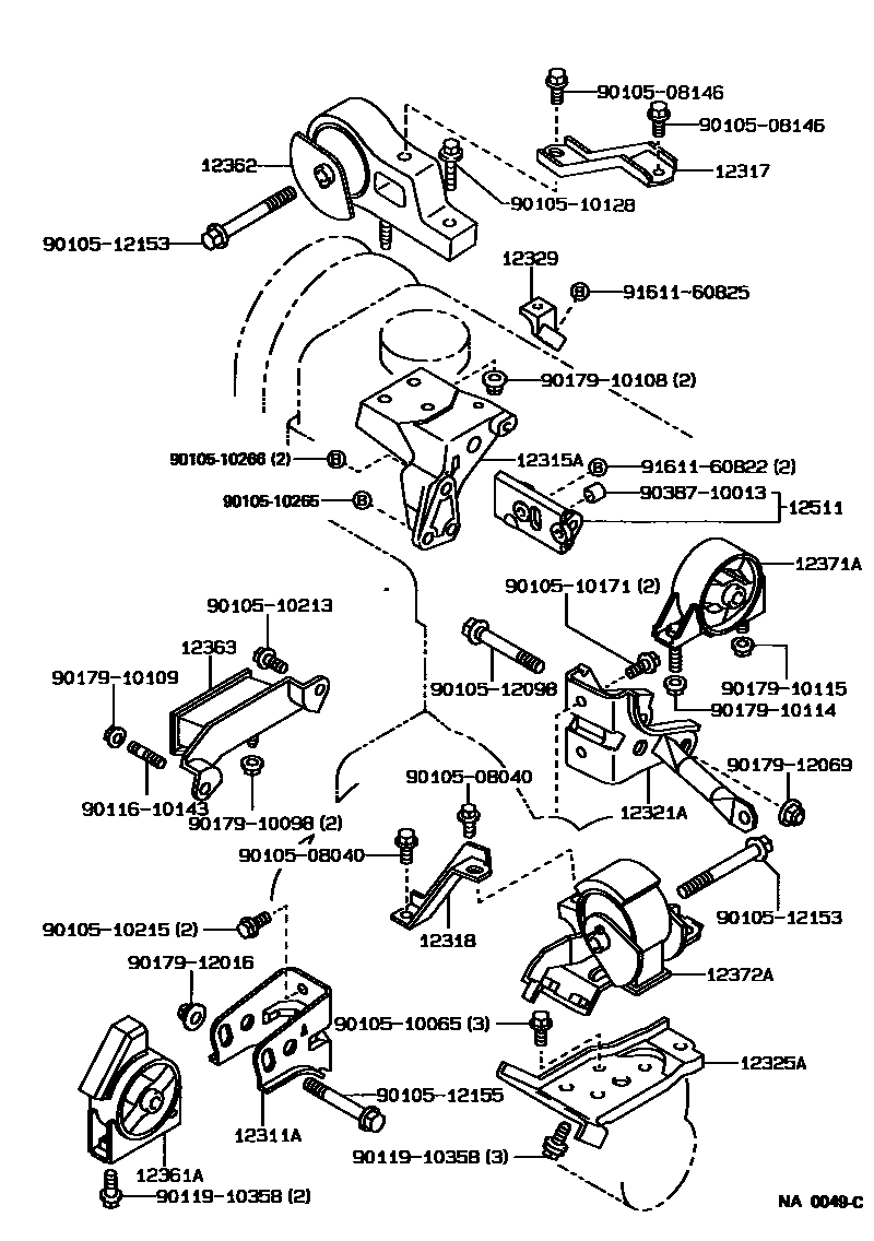 Toyota COROLLA Engine Mounting EPC diagram — NA0049C