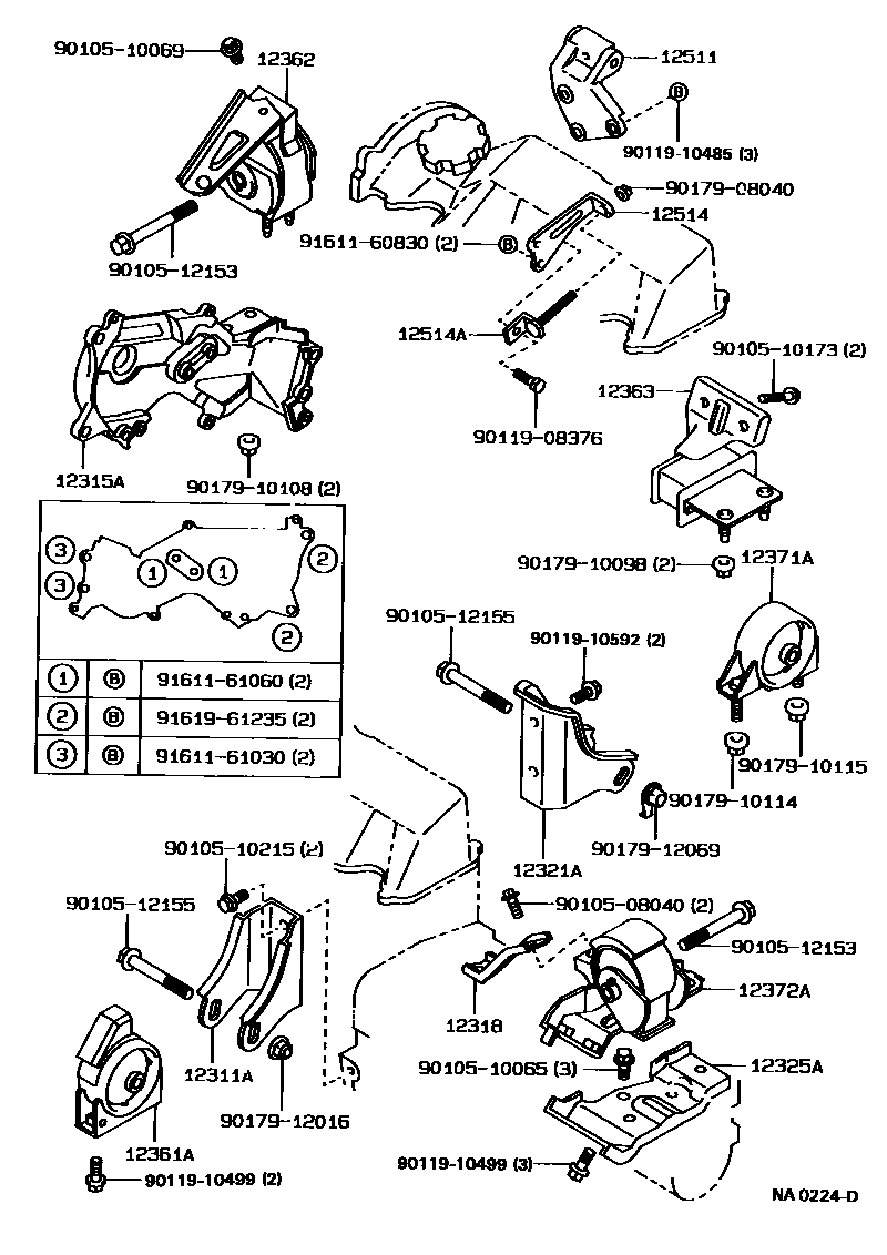 Toyota COROLLA Engine Mounting EPC diagram — NA0224D