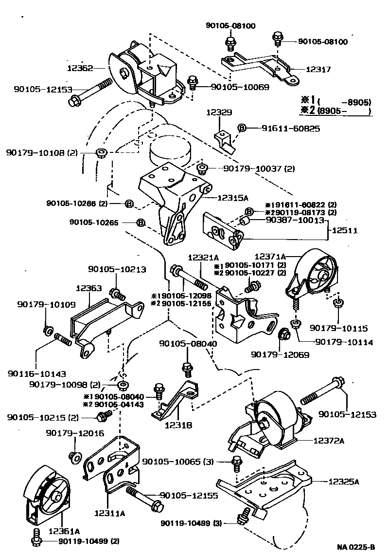 Toyota COROLLA Engine Mounting EPC diagram — NA0225B