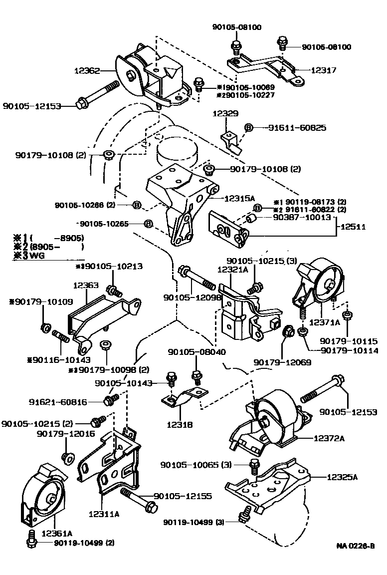 Toyota COROLLA Engine Mounting EPC diagram — NA0226B