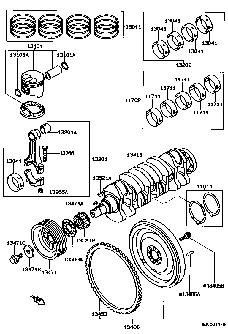 Toyota COROLLA Crankshaft & Piston EPC diagram — NA0011D