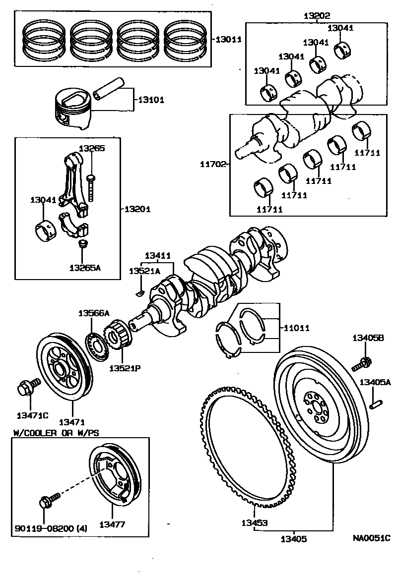 Toyota COROLLA Crankshaft & Piston EPC diagram — NA0051C