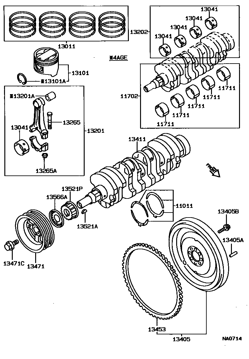 Toyota COROLLA Crankshaft & Piston EPC diagram — NA0714
