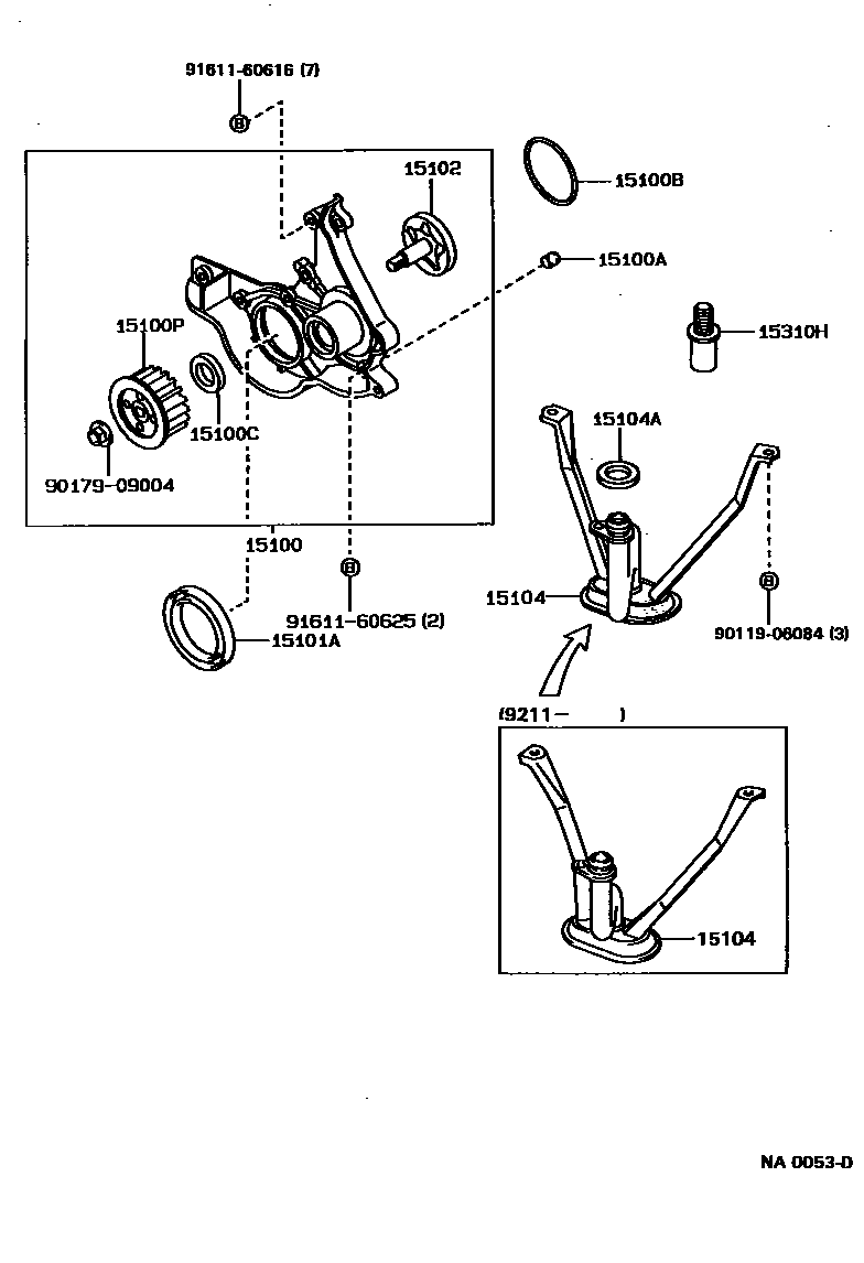 Toyota COROLLA Engine Oil Pump EPC diagram — NA0053D