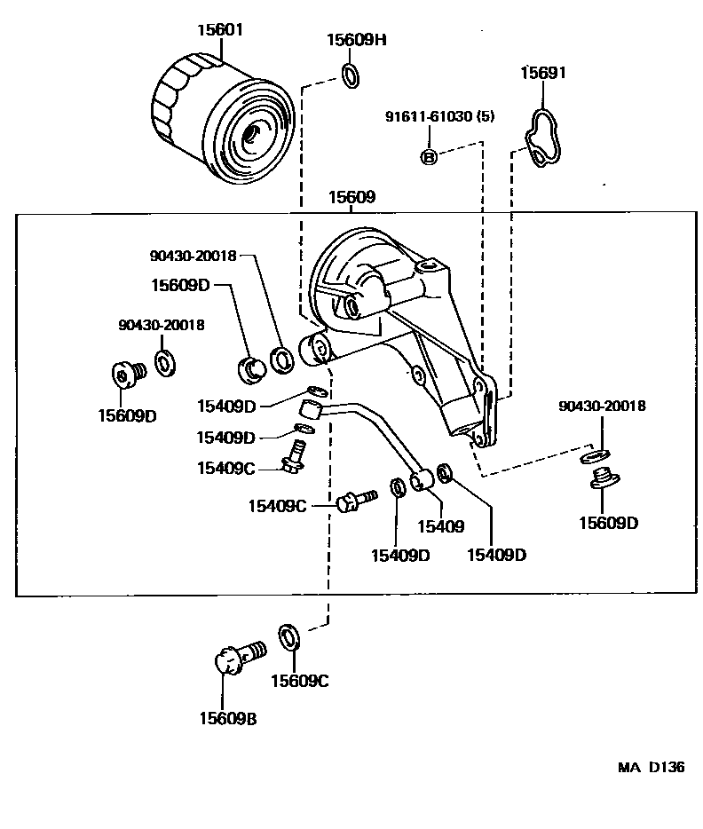 Toyota COROLLA Oil Filter EPC diagram — MAD136