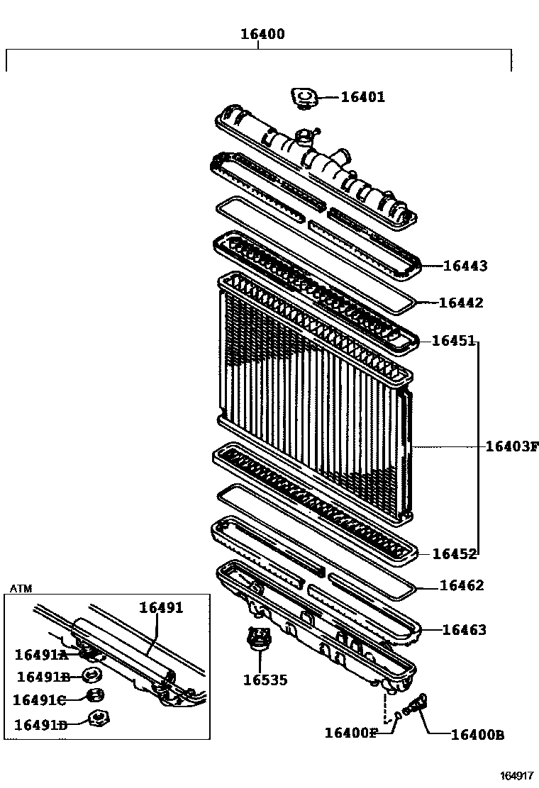 Toyota COROLLA RADIATOR & WATER OUTLET EPC diagram — 164917