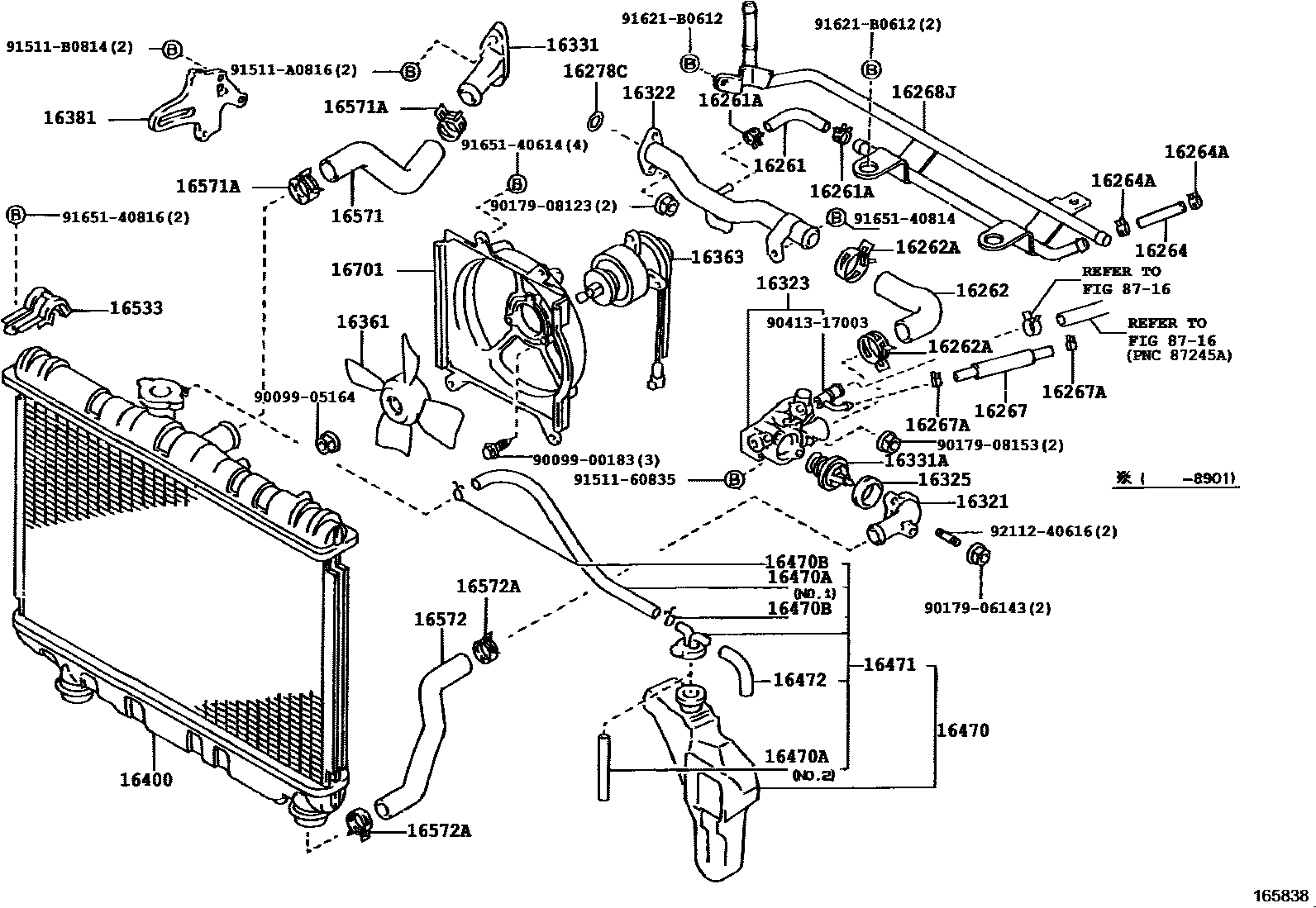 Toyota COROLLA RADIATOR & WATER OUTLET EPC diagram — 165838
