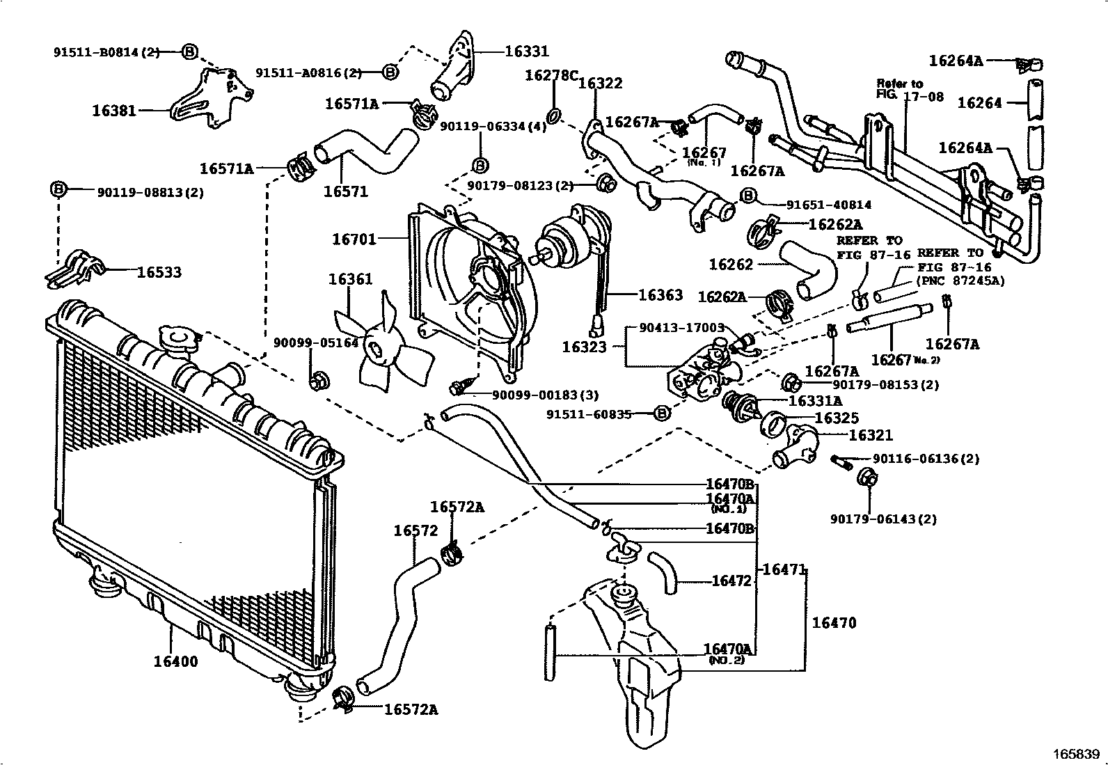 Toyota COROLLA RADIATOR & WATER OUTLET EPC diagram — 165839