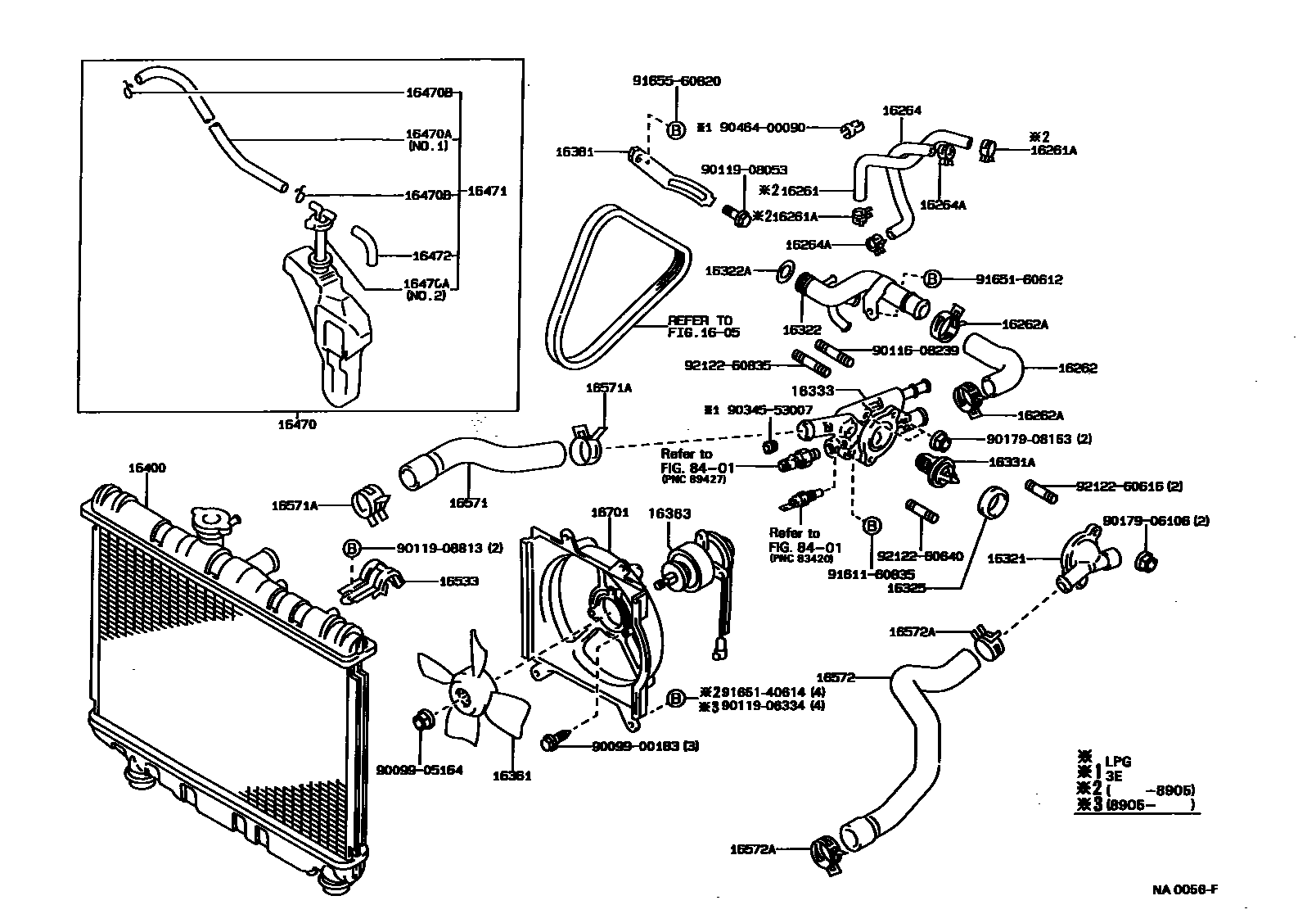 Toyota COROLLA RADIATOR & WATER OUTLET EPC diagram — NA0056F