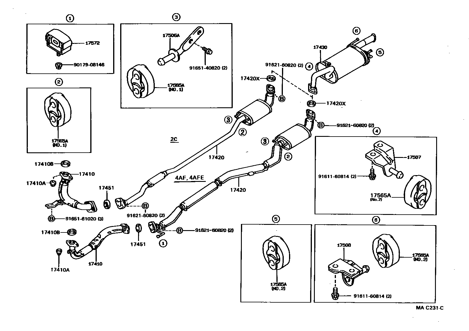 Toyota COROLLA Exhaust Pipe EPC diagram — MAC231C
