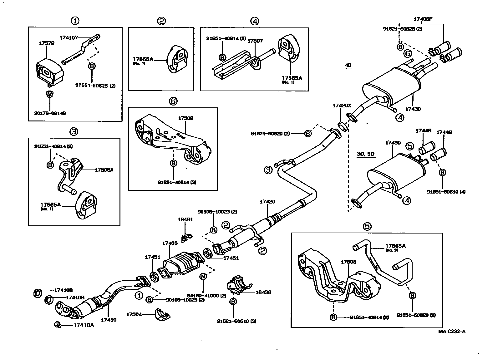Toyota COROLLA Exhaust Pipe EPC diagram — MAC232A