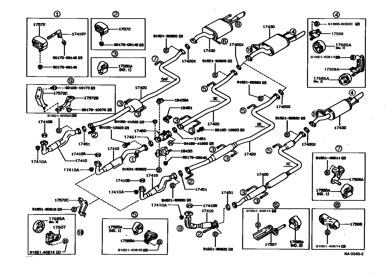 Toyota COROLLA Exhaust Pipe EPC diagram — NA0240E