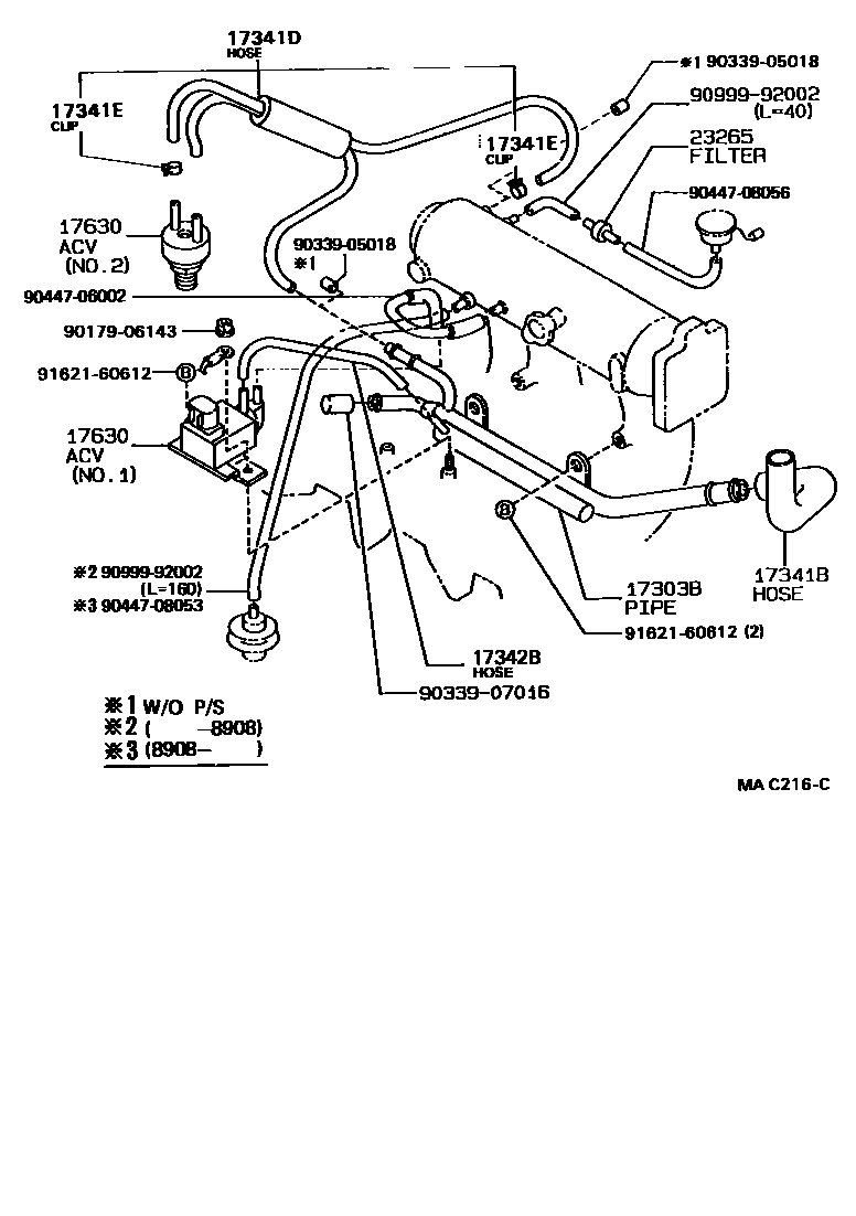 Toyota COROLLA vacuum tube EPC diagram — MAC216C