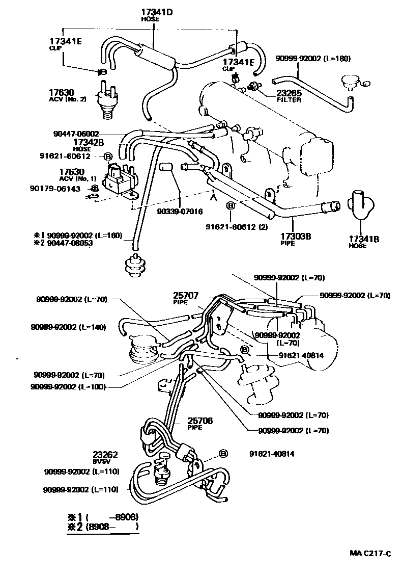 Toyota COROLLA vacuum tube EPC diagram — MAC217C