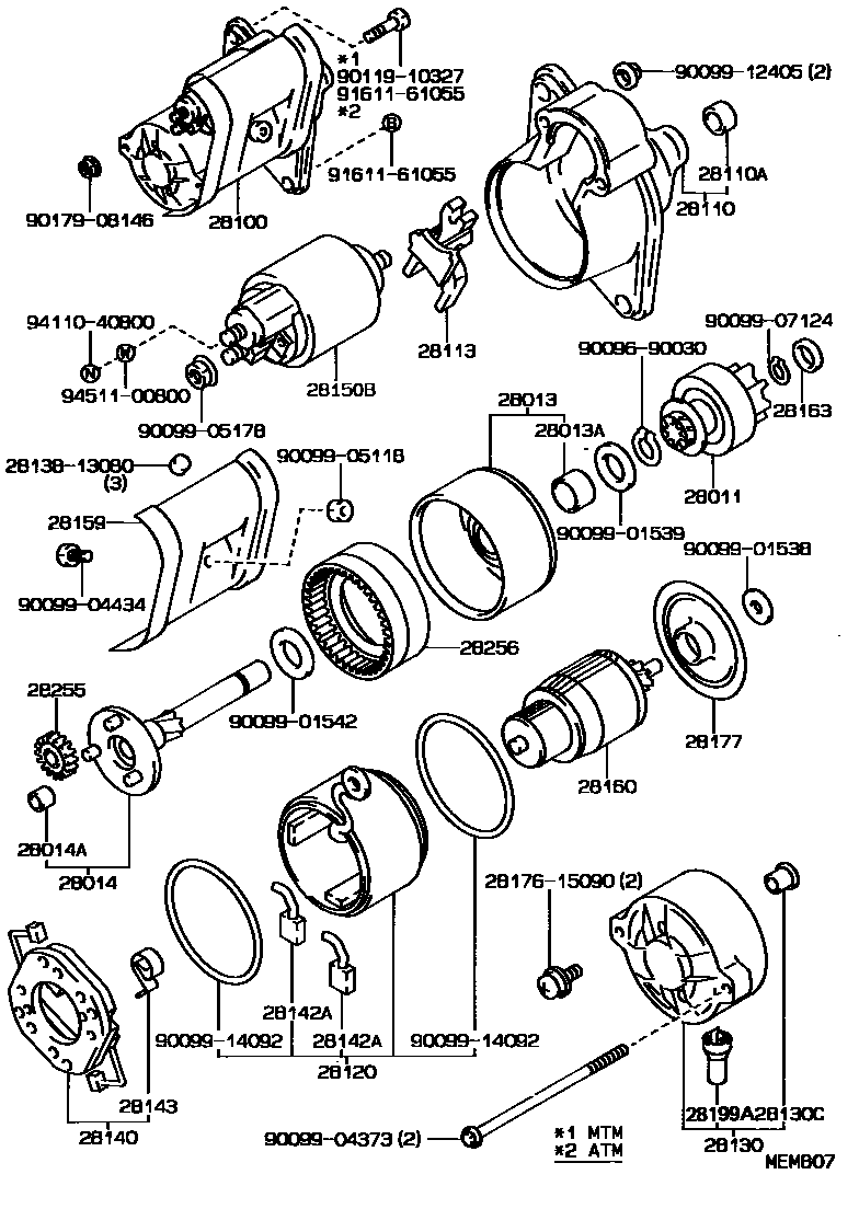 Toyota COROLLA 起动机 EPC diagram — MEM807