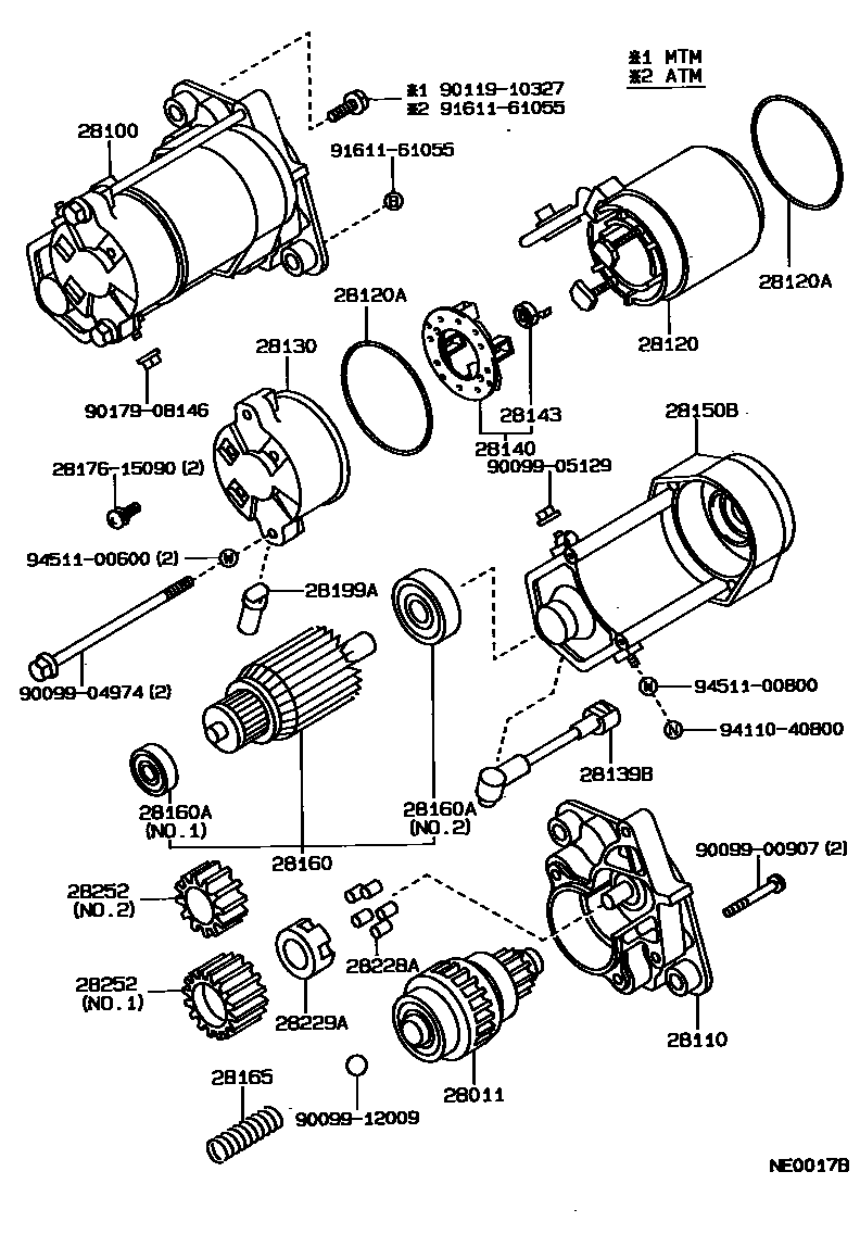 Toyota COROLLA 起动机 EPC diagram — NE0017B