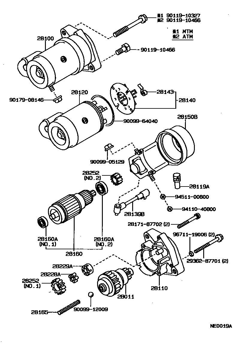 Toyota COROLLA 起动机 EPC diagram — NE0019A