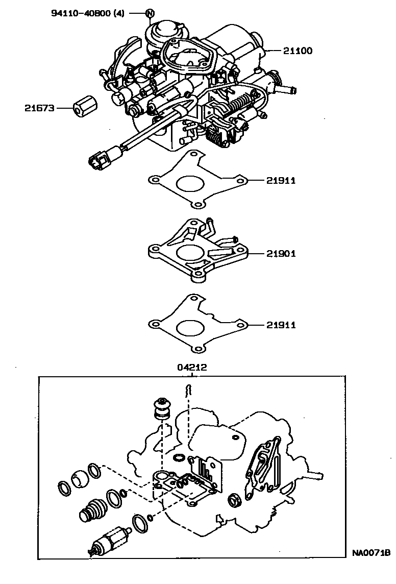 Toyota COROLLA carburetor assembly EPC diagram — NA0071B