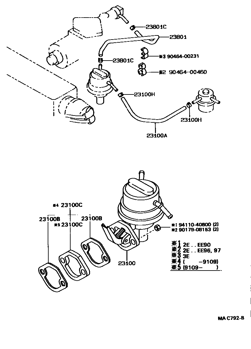 Toyota COROLLA 燃油泵和燃油管 EPC diagram — MAC792B