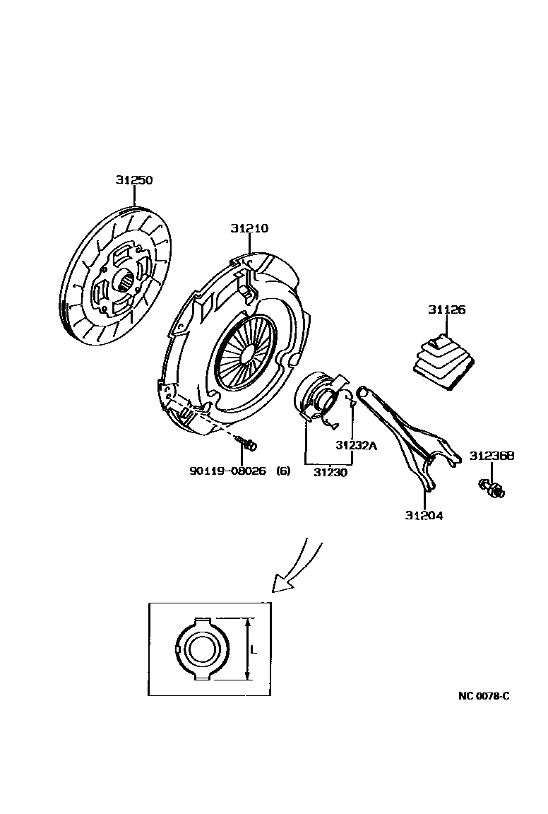Toyota COROLLA 离合器和分离叉 EPC diagram — NC0078C