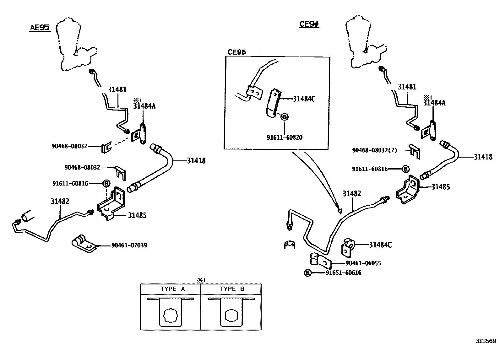 Toyota COROLLA 离合器踏板和挠性软管 EPC diagram — 313569