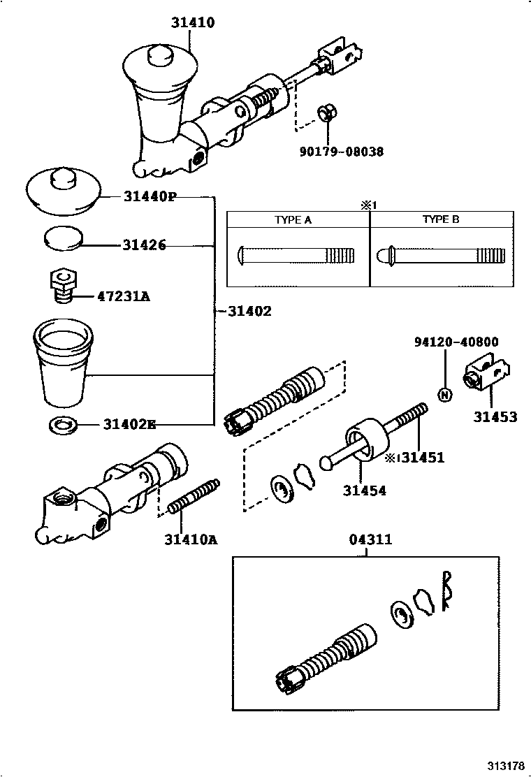 Toyota COROLLA 离合器总泵 EPC diagram — 313178B