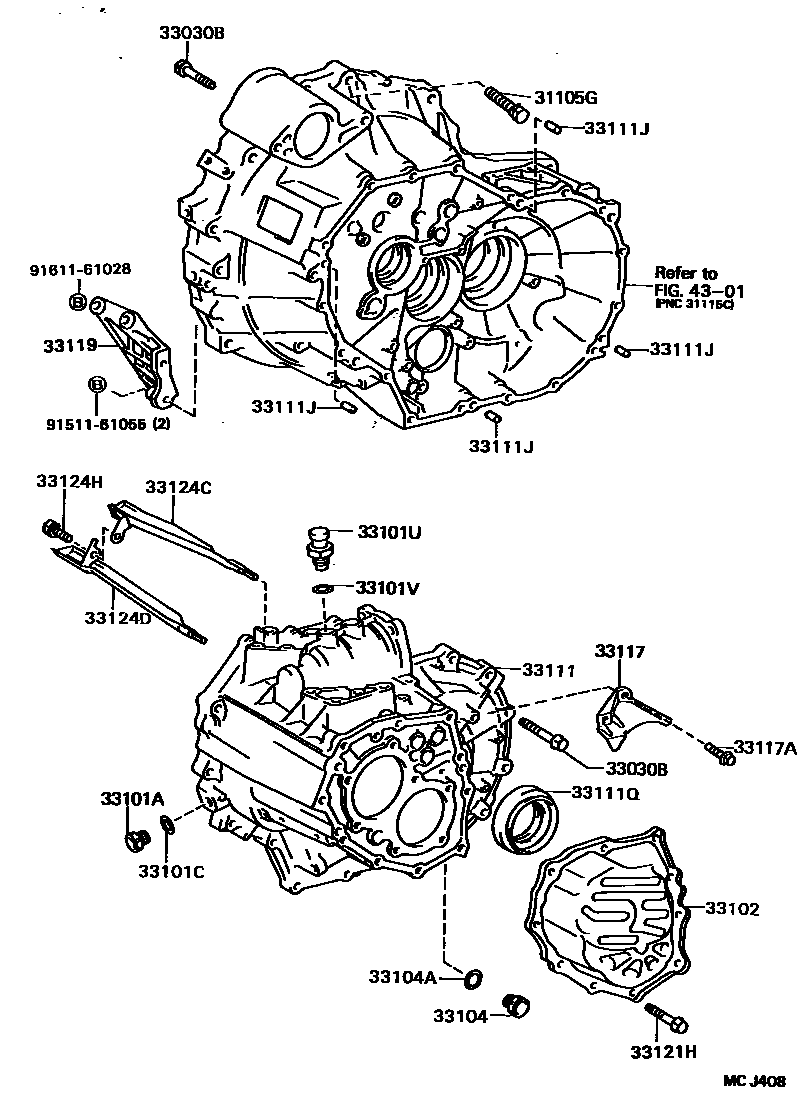Toyota COROLLA 离合器壳和变速器壳(MTM) EPC diagram — MCJ408