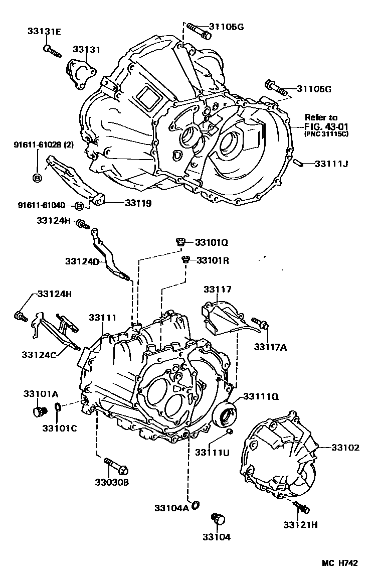 Toyota COROLLA 离合器壳和变速器壳(MTM) EPC diagram — NCH742
