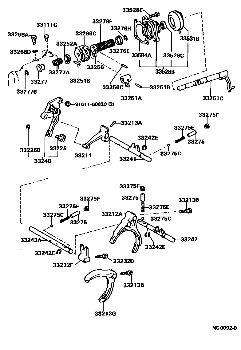 Toyota COROLLA 换档拨叉和换档杆轴(MTM) EPC diagram — NC0092B