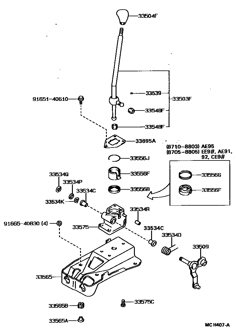 Toyota COROLLA Shift Lever & Retainer EPC diagram — MCH407A