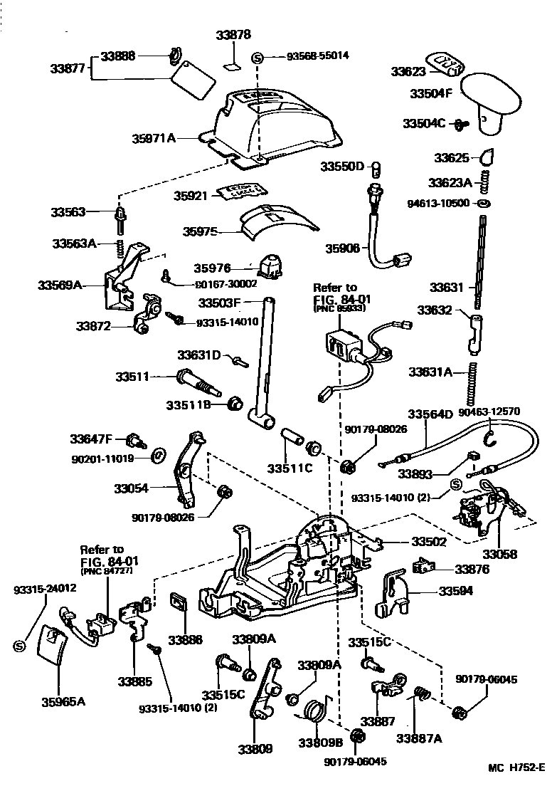 Toyota COROLLA Shift Lever & Retainer EPC diagram — MCH752E