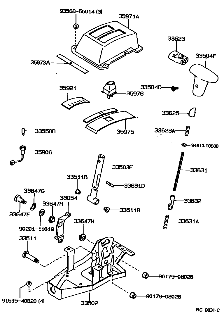 Toyota COROLLA Shift Lever & Retainer EPC diagram — NC0031C