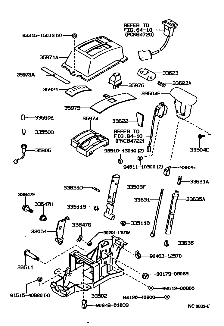 Toyota COROLLA Shift Lever & Retainer EPC diagram — NC0032E
