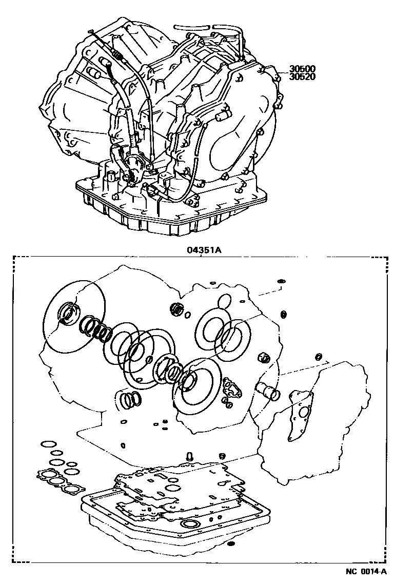 Toyota COROLLA 传动桥或变速器总成和衬垫组件(ATM) EPC diagram — NC0014A