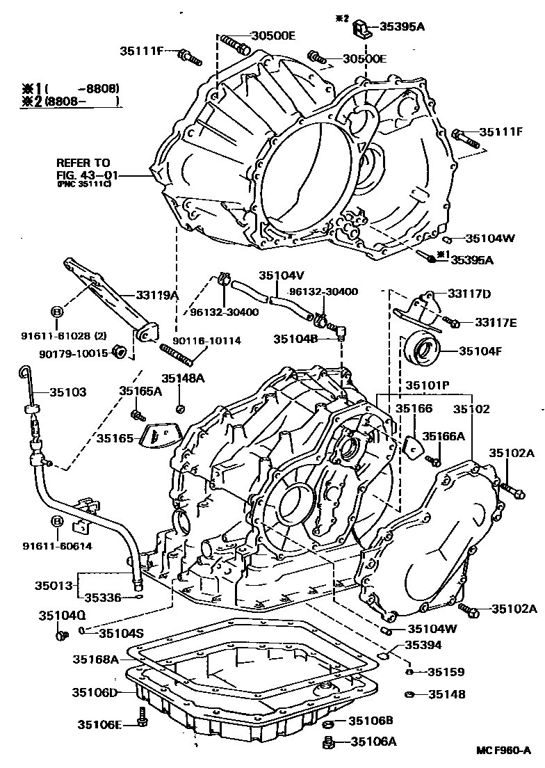 Toyota COROLLA 变速器壳和油底壳(ATM) EPC diagram — MCF960A