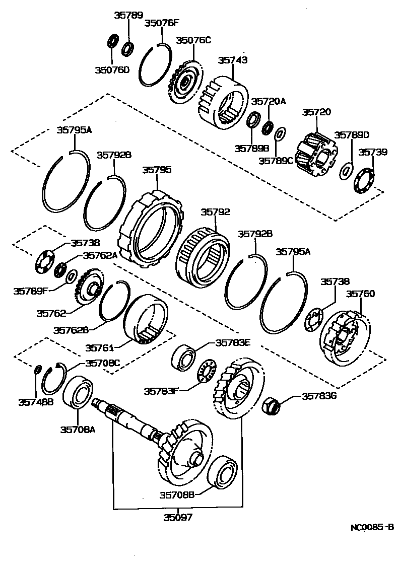 Toyota COROLLA 行星齿轮、倒档活塞和中间轴齿轮(ATM) EPC diagram — NC0085B