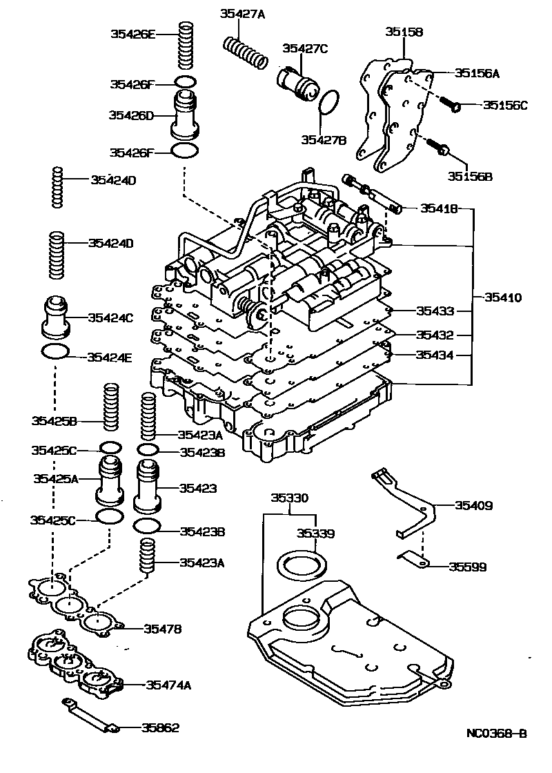 Toyota COROLLA 阀体和滤油网(ATM) EPC diagram — NC0368B