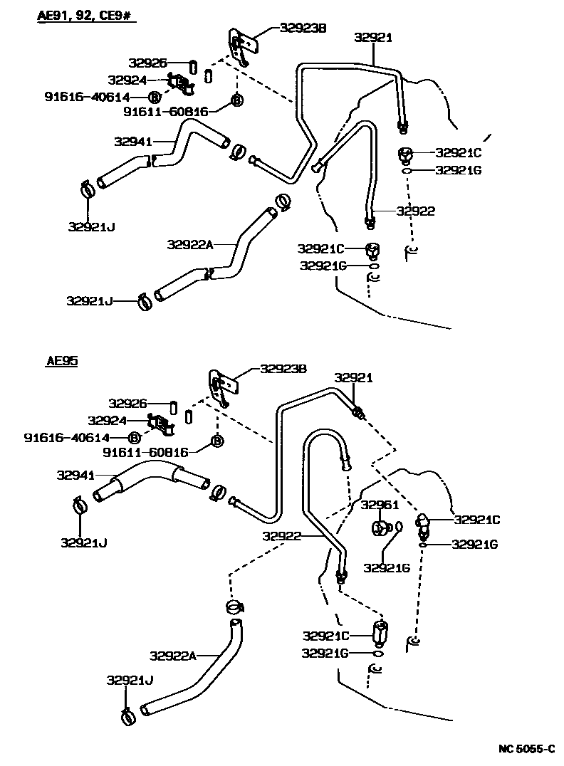Toyota COROLLA 变速器油冷却器和配管(ATM) EPC diagram — NC5055C