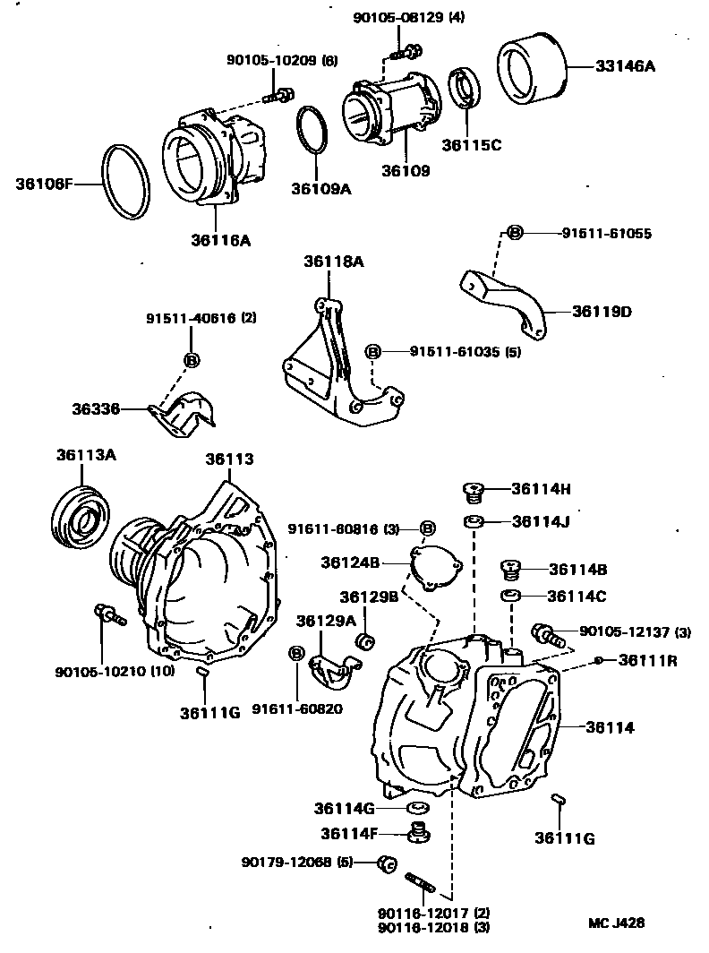 Toyota COROLLA Transfer Case & Extension Housing EPC diagram — MCJ428