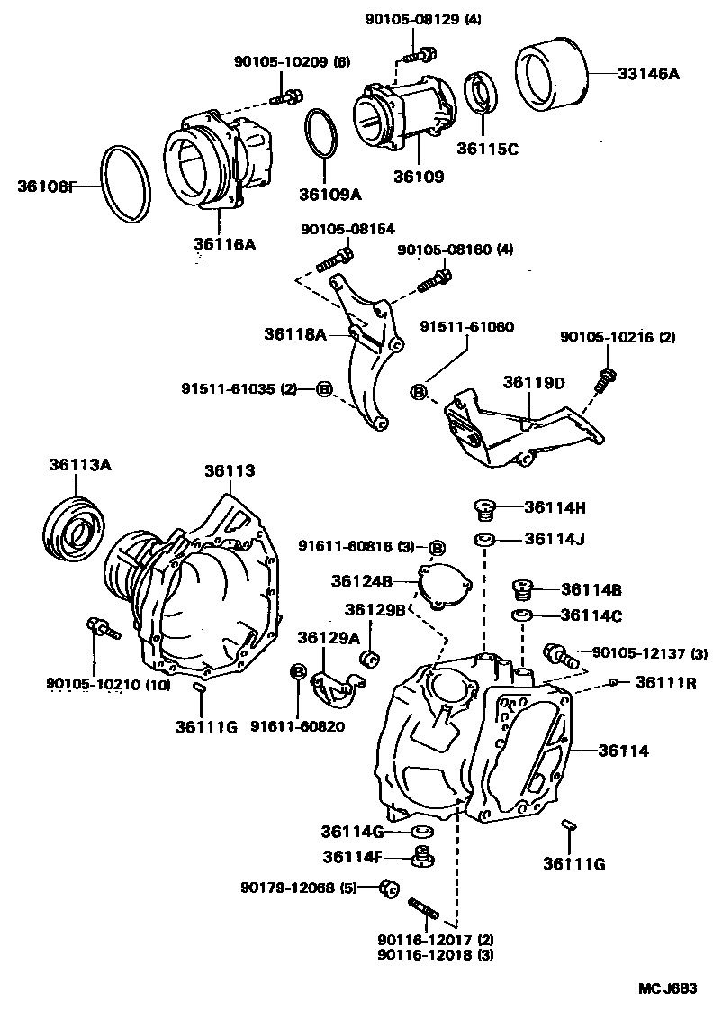 Toyota COROLLA Transfer Case & Extension Housing EPC diagram — MCJ683