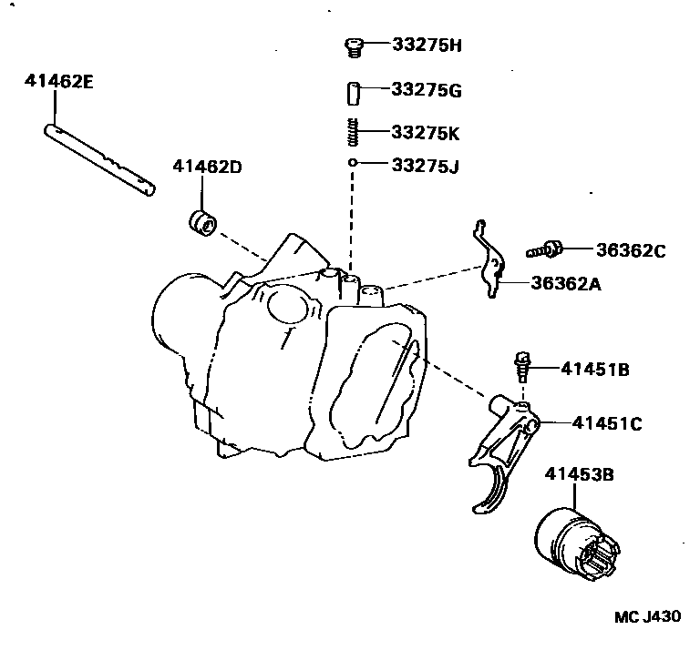 Toyota COROLLA Transfer Lever & Shift Fork Shaft EPC diagram — MCJ430