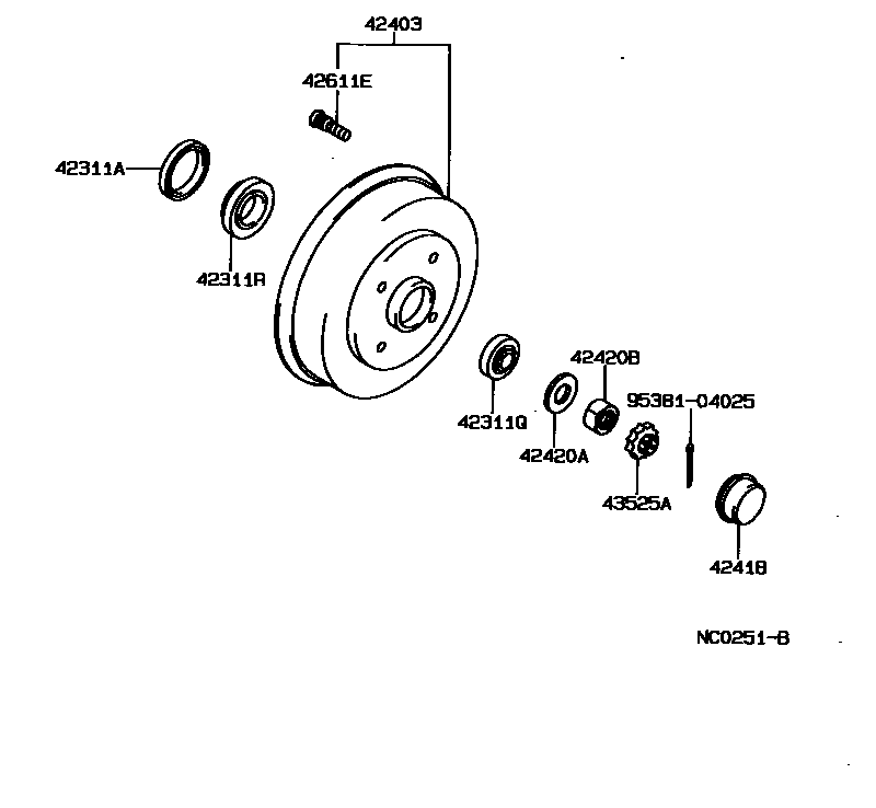 Toyota COROLLA 后桥半轴和后桥轮毂 EPC diagram — NC0251B