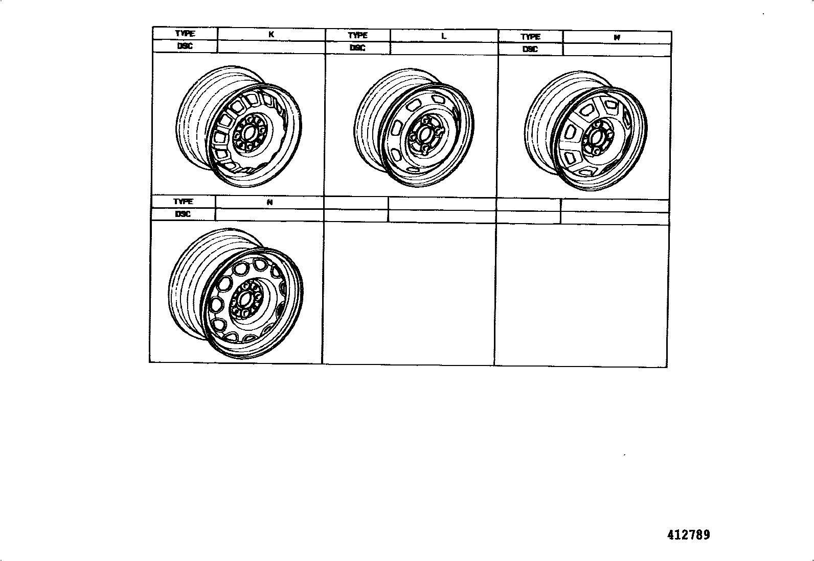 Toyota COROLLA 车轮和车轮盖 EPC diagram — 412789