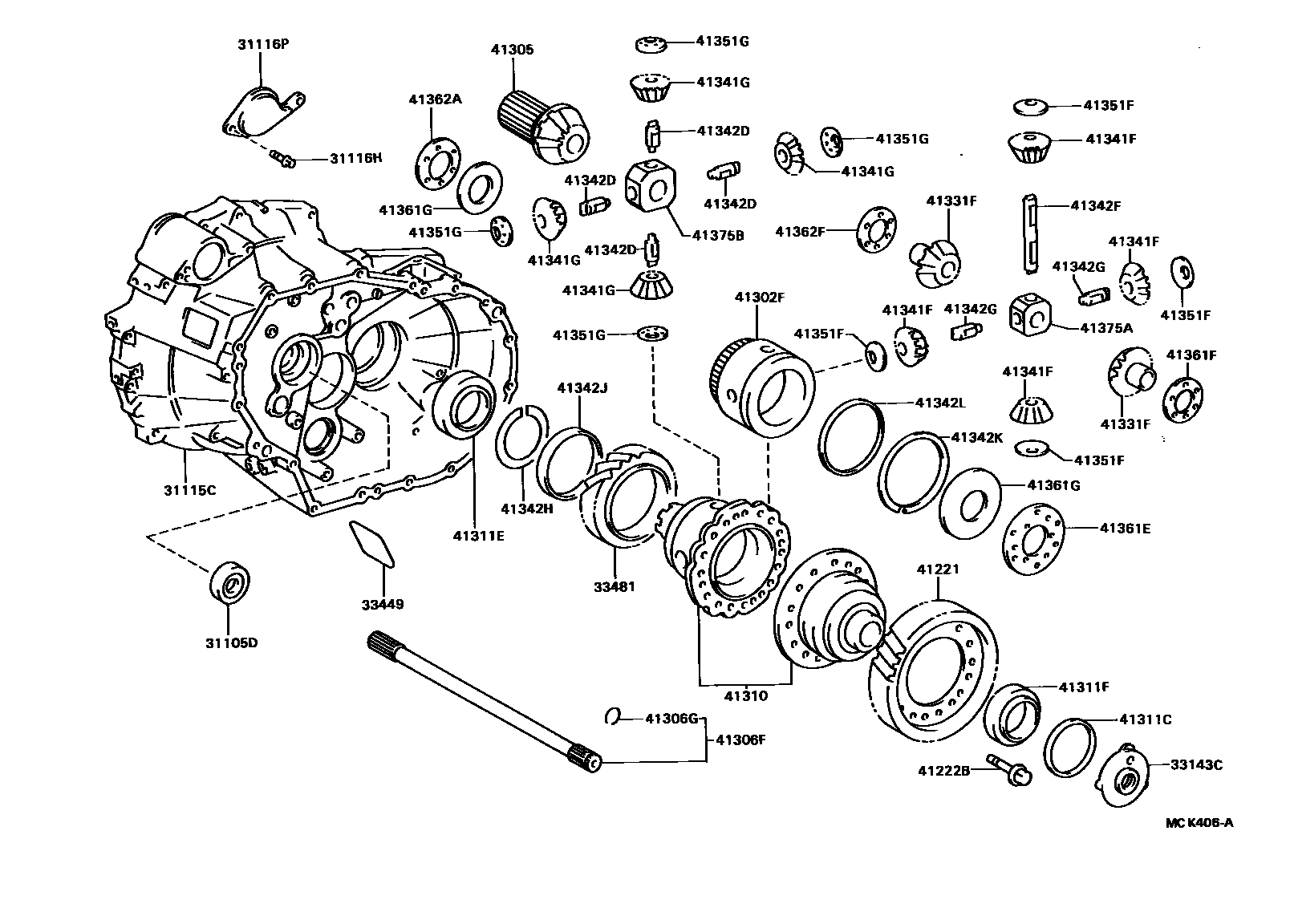 Toyota COROLLA 前桥壳和差速器 EPC diagram — MCK406A