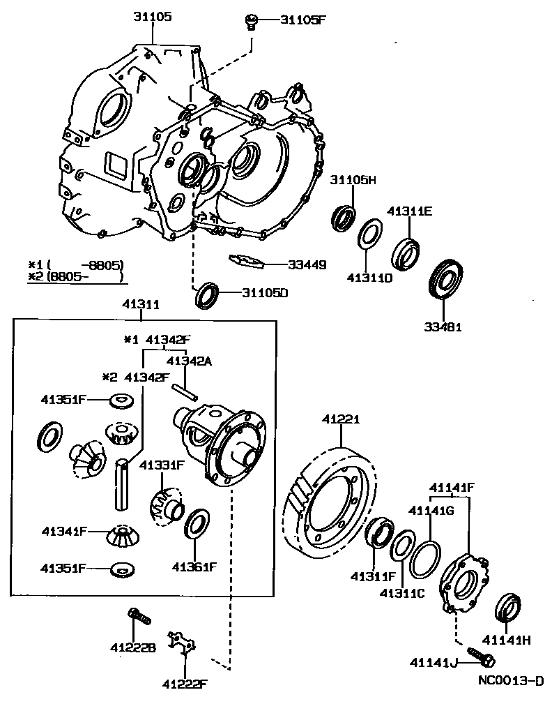 Toyota COROLLA 前桥壳和差速器 EPC diagram — NC0013D