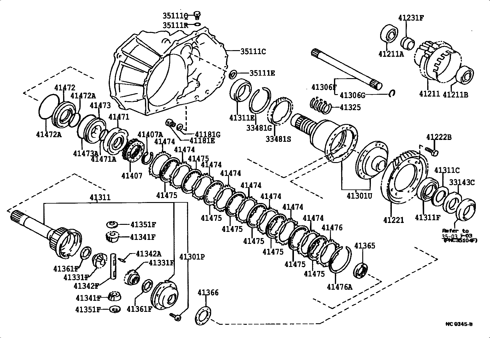Toyota COROLLA 前桥壳和差速器 EPC diagram — NC0345B