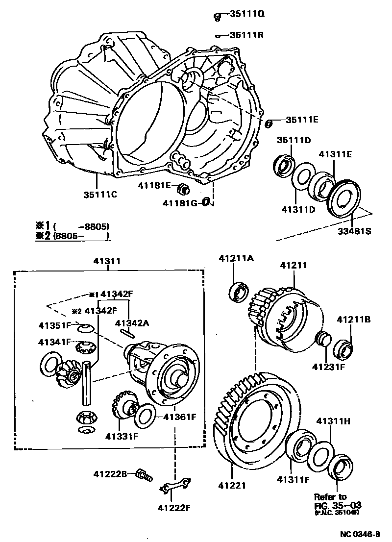 Toyota COROLLA 前桥壳和差速器 EPC diagram — NC0346B
