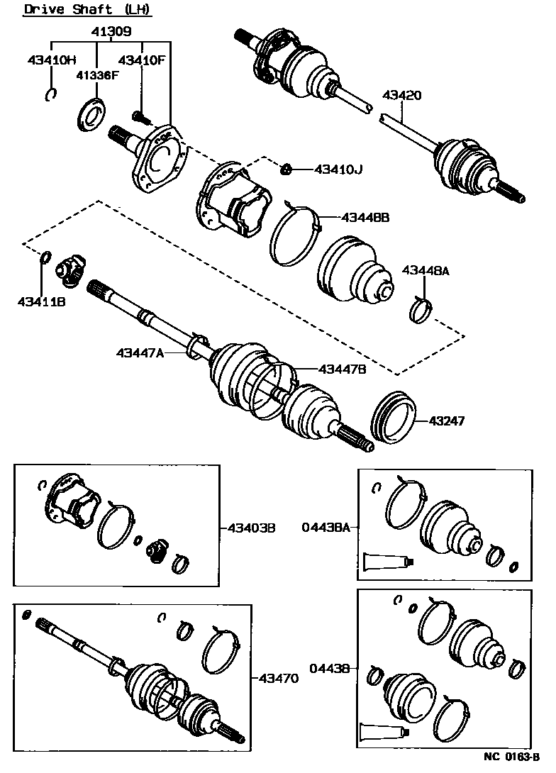Toyota COROLLA Front Drive Shaft EPC diagram — NC0163B