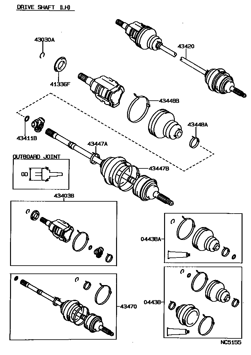 Toyota COROLLA Front Drive Shaft EPC diagram — NC5155