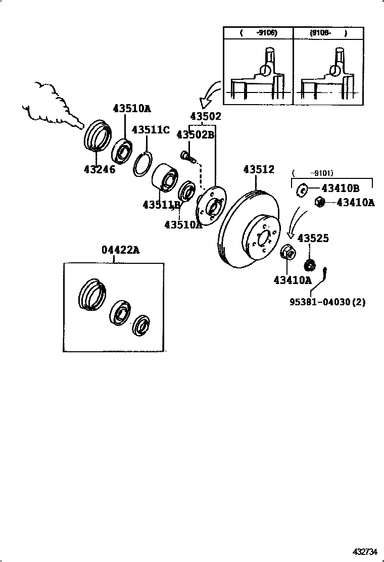 Toyota COROLLA Front Axle Hub EPC diagram — 432734